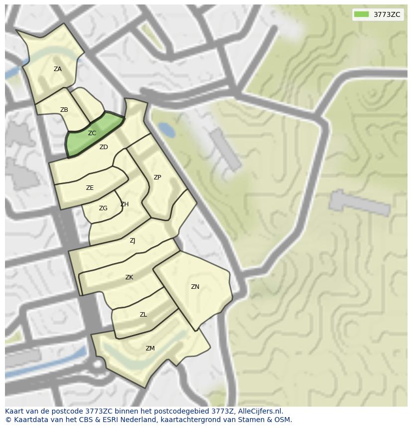 Afbeelding van het postcodegebied 3773 ZC op de kaart.