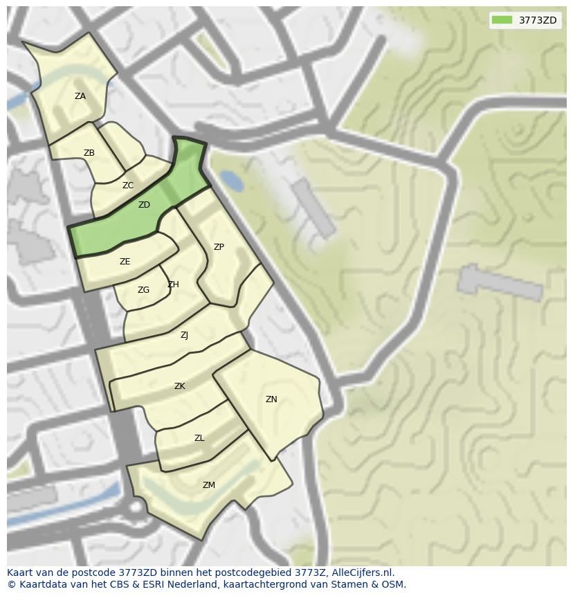 Afbeelding van het postcodegebied 3773 ZD op de kaart.