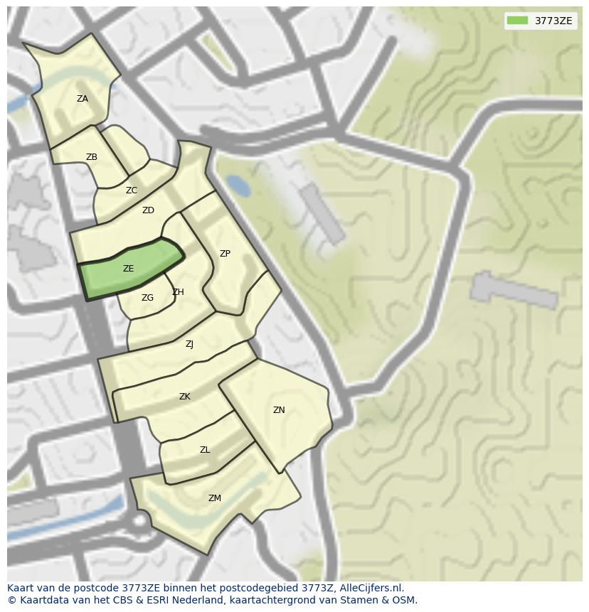 Afbeelding van het postcodegebied 3773 ZE op de kaart.