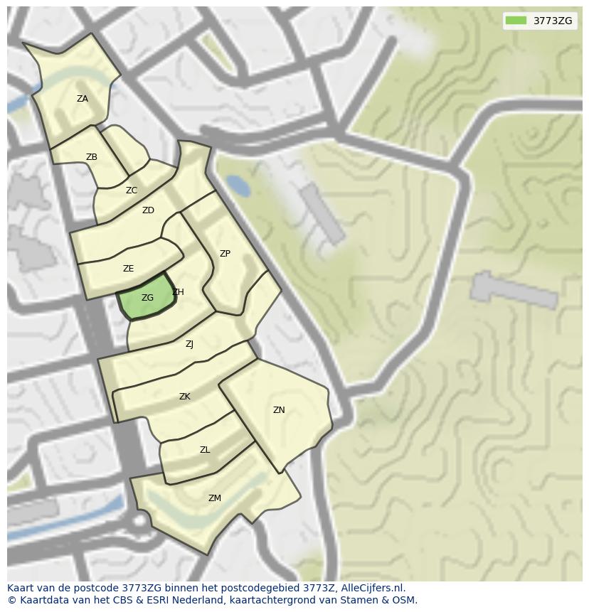 Afbeelding van het postcodegebied 3773 ZG op de kaart.