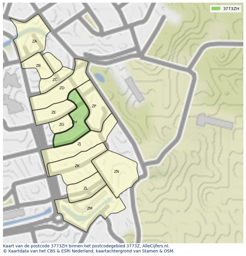 Afbeelding van het postcodegebied 3773 ZH op de kaart.
