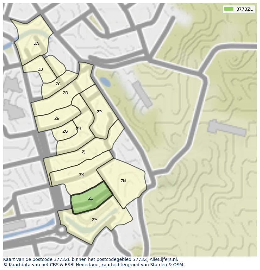 Afbeelding van het postcodegebied 3773 ZL op de kaart.