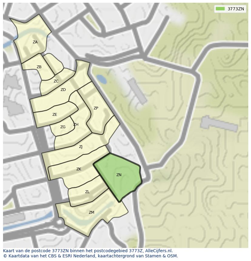 Afbeelding van het postcodegebied 3773 ZN op de kaart.