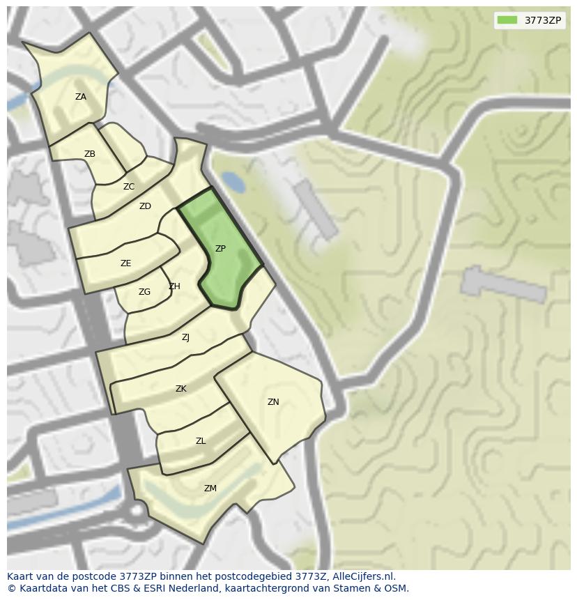 Afbeelding van het postcodegebied 3773 ZP op de kaart.