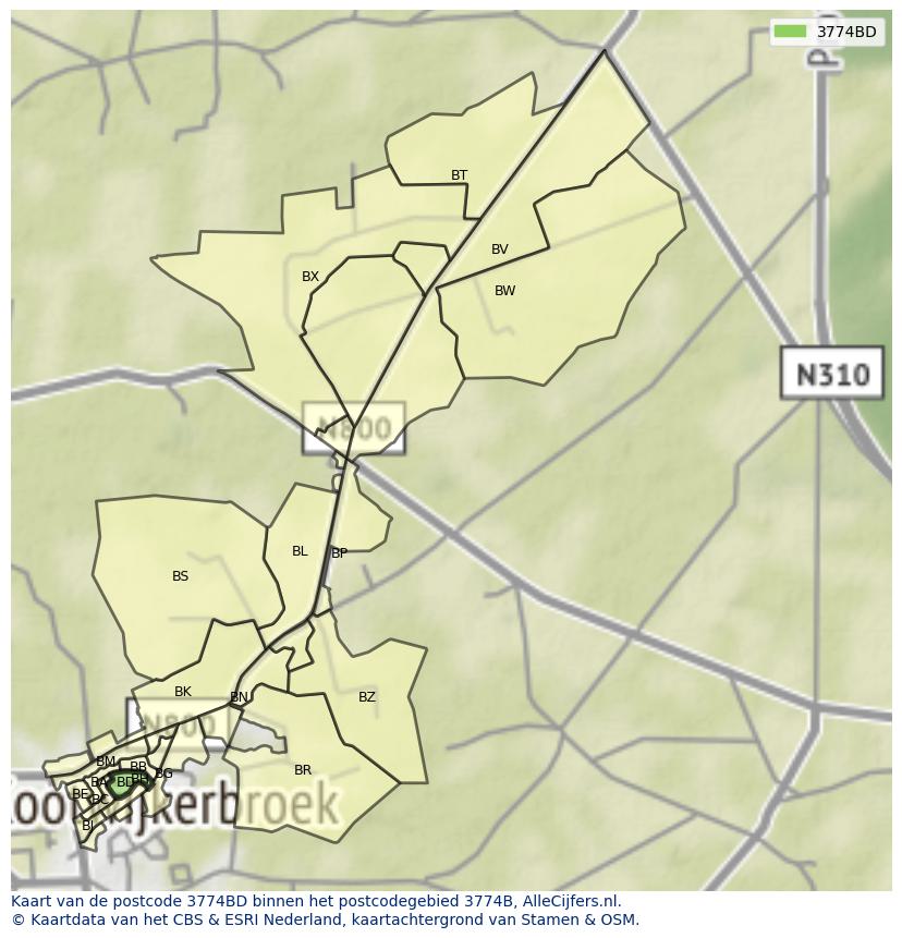 Afbeelding van het postcodegebied 3774 BD op de kaart.