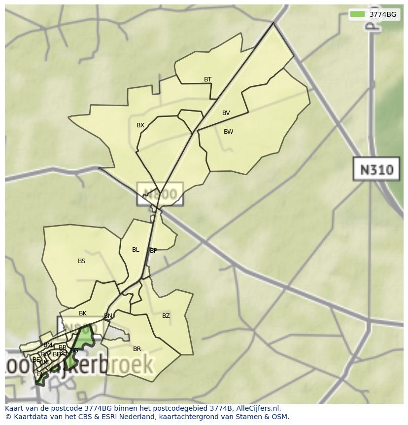 Afbeelding van het postcodegebied 3774 BG op de kaart.
