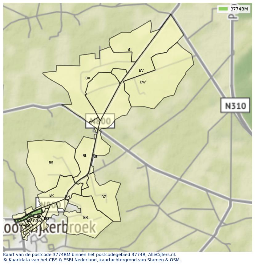 Afbeelding van het postcodegebied 3774 BM op de kaart.