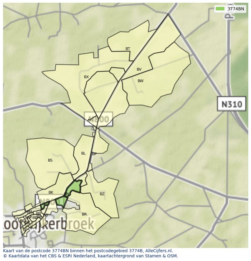 Afbeelding van het postcodegebied 3774 BN op de kaart.