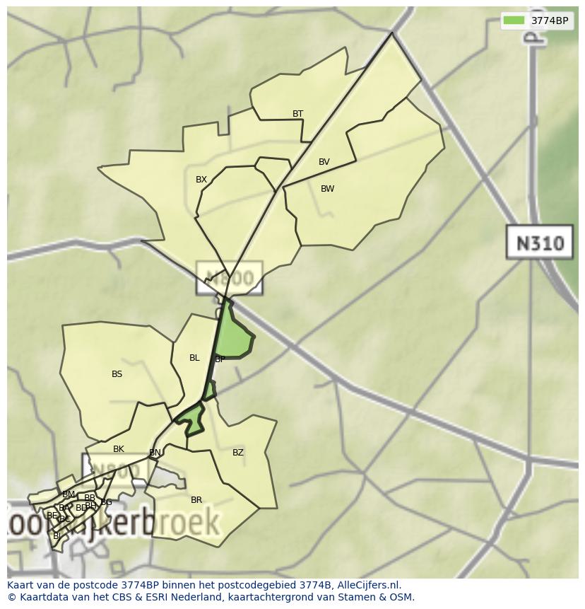 Afbeelding van het postcodegebied 3774 BP op de kaart.