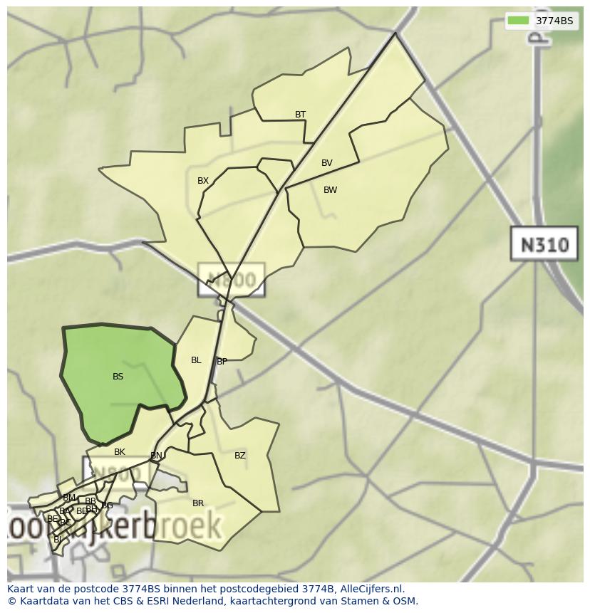 Afbeelding van het postcodegebied 3774 BS op de kaart.