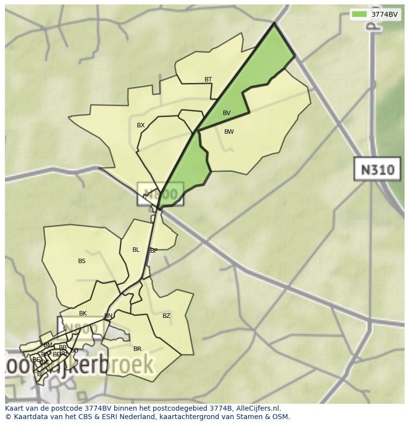 Afbeelding van het postcodegebied 3774 BV op de kaart.