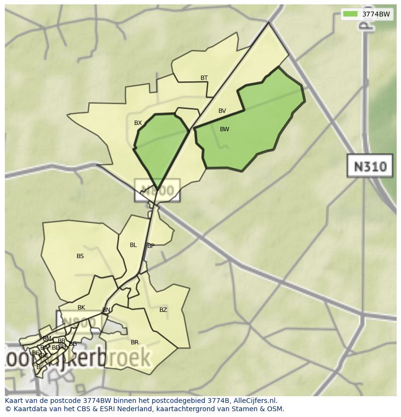 Afbeelding van het postcodegebied 3774 BW op de kaart.
