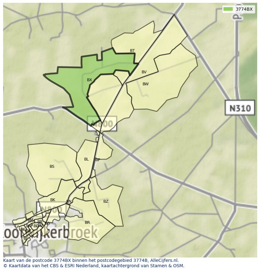 Afbeelding van het postcodegebied 3774 BX op de kaart.