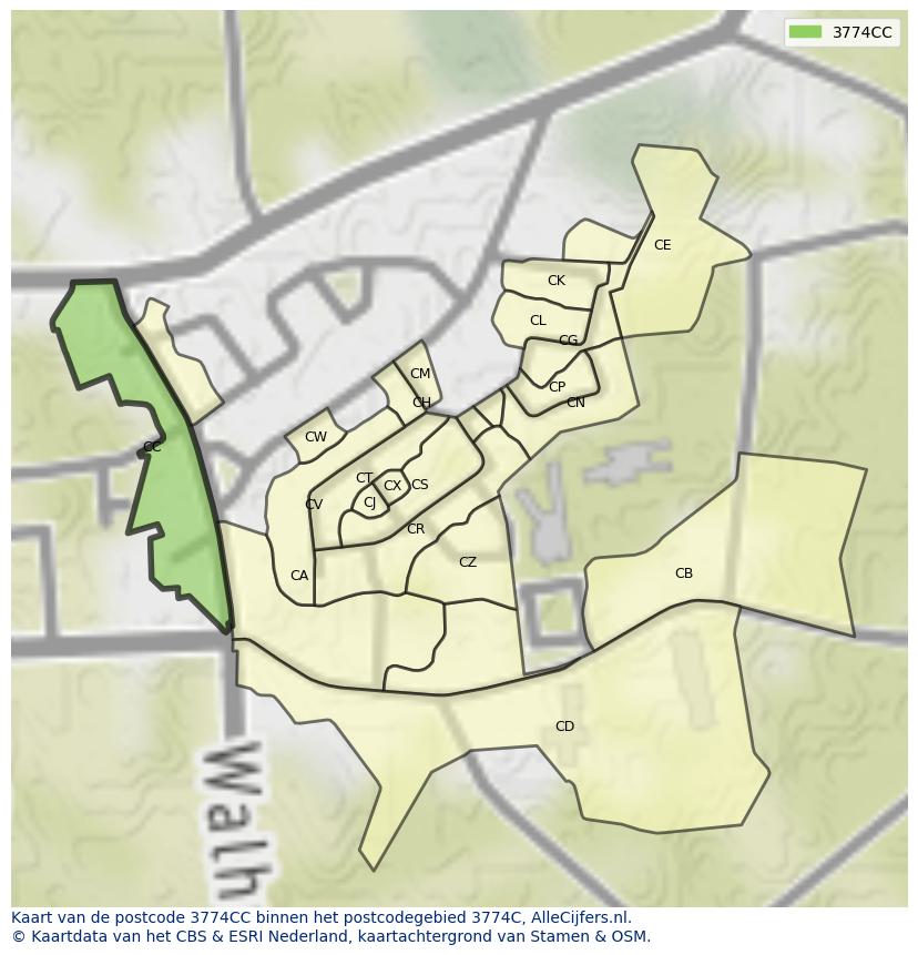 Afbeelding van het postcodegebied 3774 CC op de kaart.