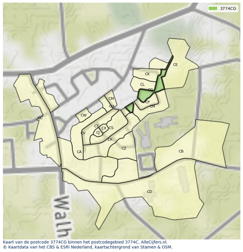 Afbeelding van het postcodegebied 3774 CG op de kaart.