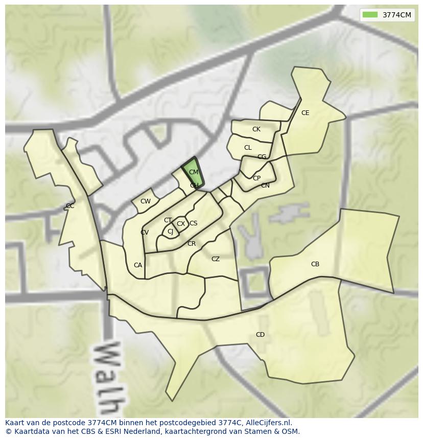 Afbeelding van het postcodegebied 3774 CM op de kaart.