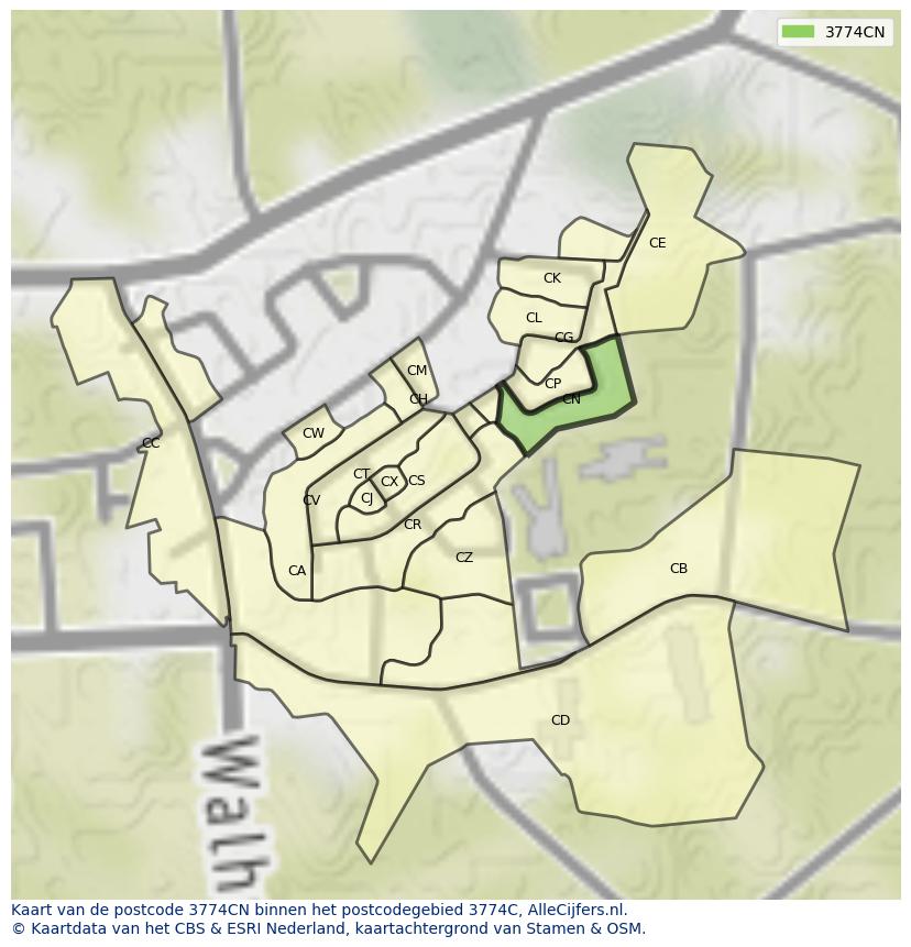 Afbeelding van het postcodegebied 3774 CN op de kaart.