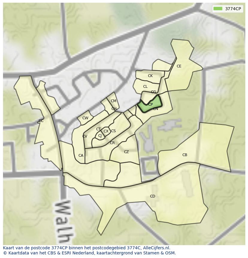 Afbeelding van het postcodegebied 3774 CP op de kaart.