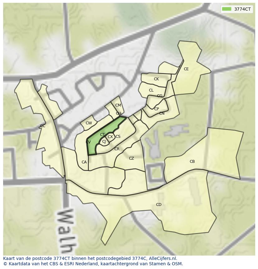 Afbeelding van het postcodegebied 3774 CT op de kaart.