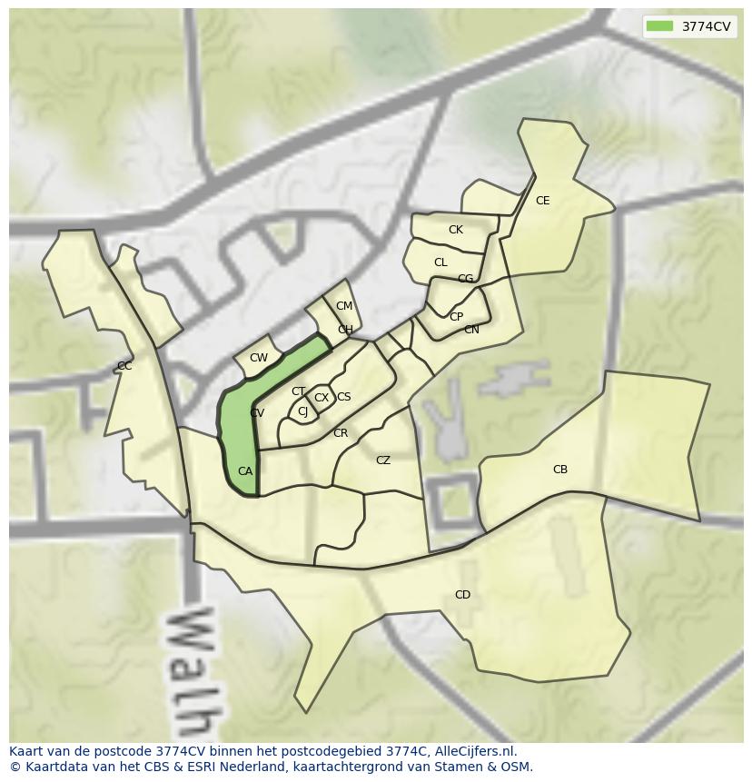Afbeelding van het postcodegebied 3774 CV op de kaart.