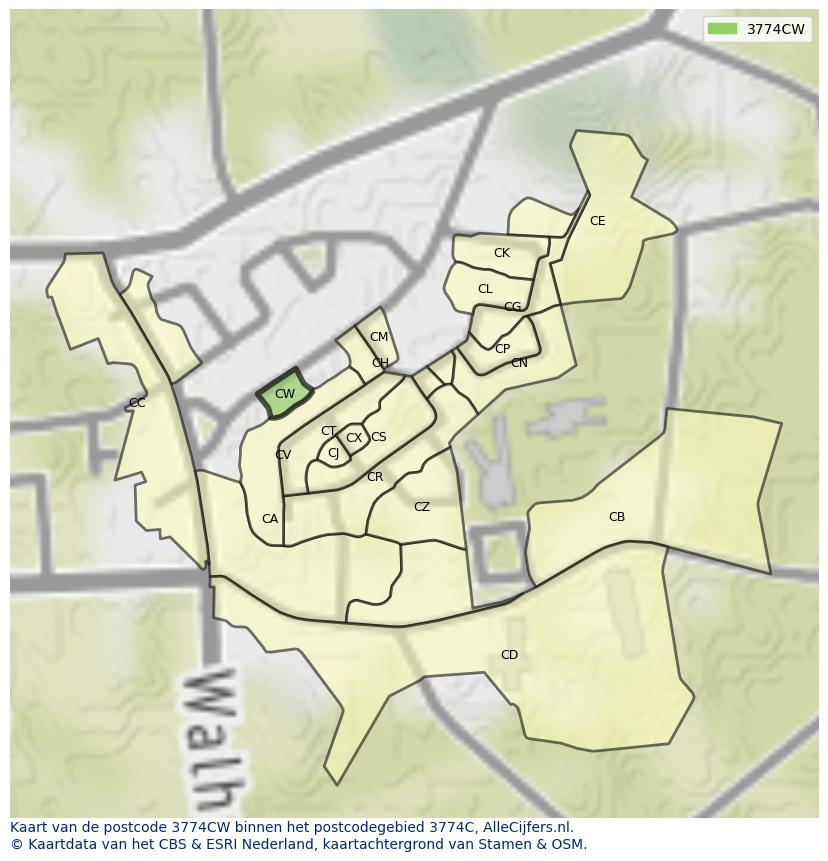 Afbeelding van het postcodegebied 3774 CW op de kaart.