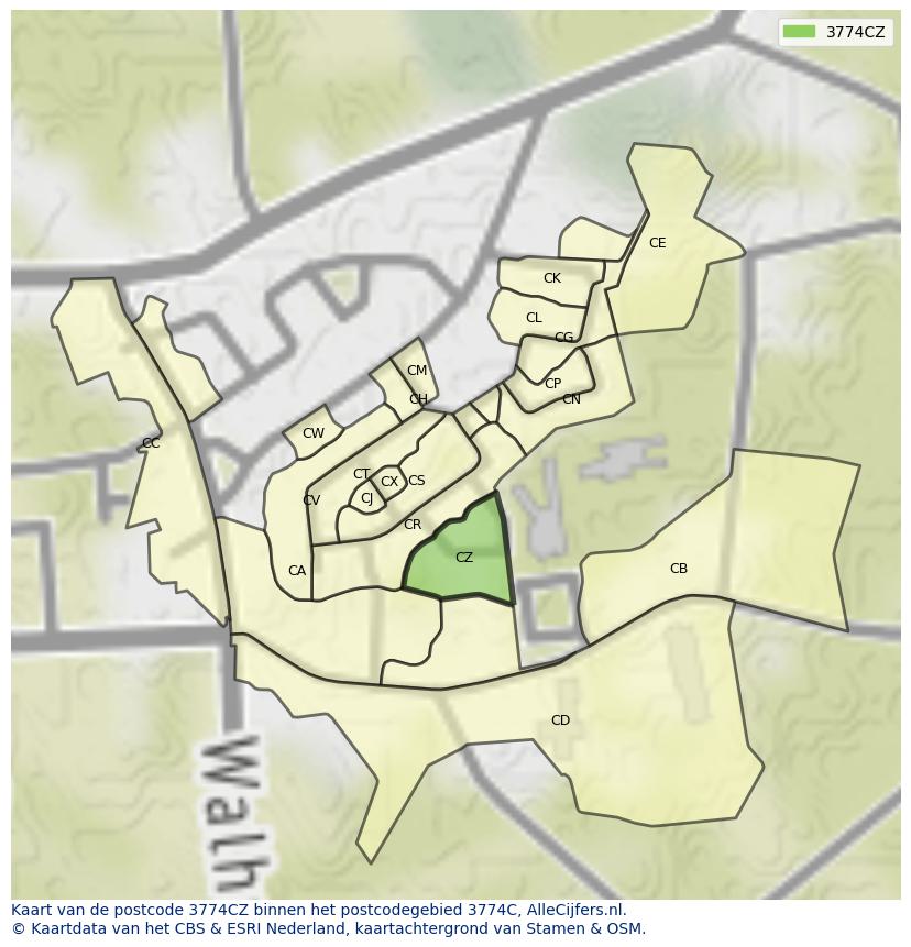 Afbeelding van het postcodegebied 3774 CZ op de kaart.