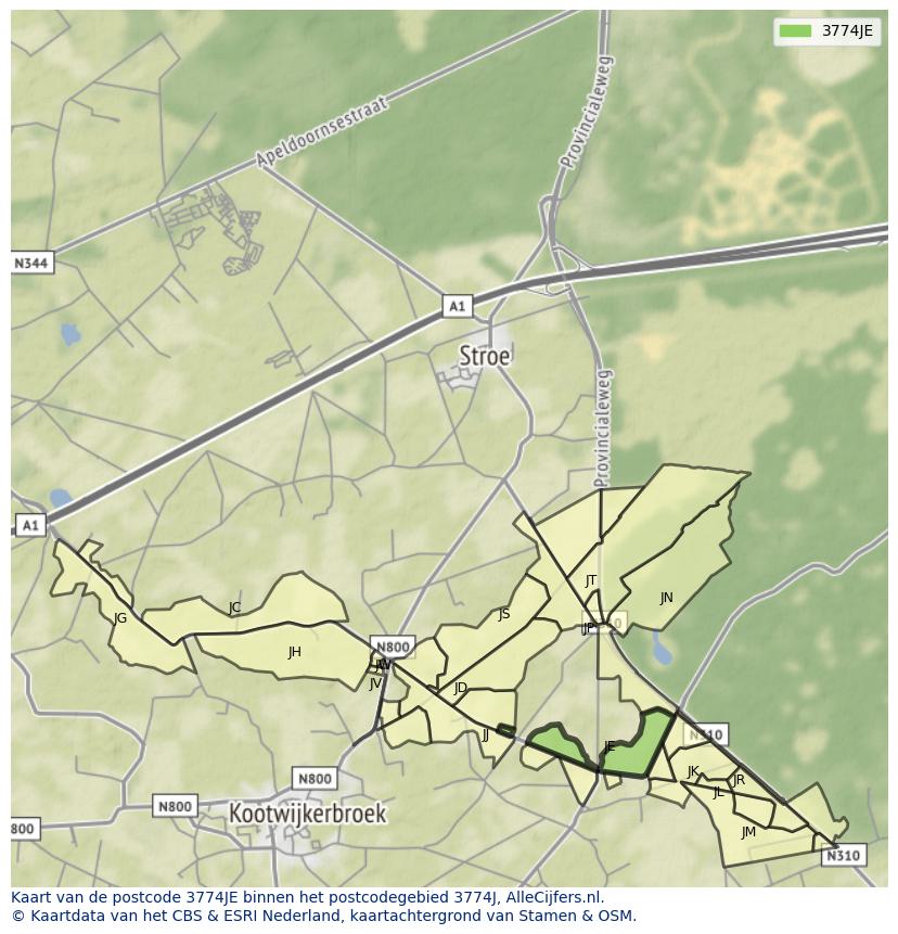 Afbeelding van het postcodegebied 3774 JE op de kaart.