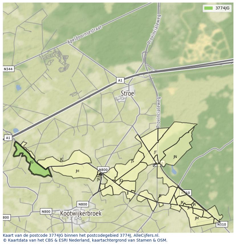 Afbeelding van het postcodegebied 3774 JG op de kaart.