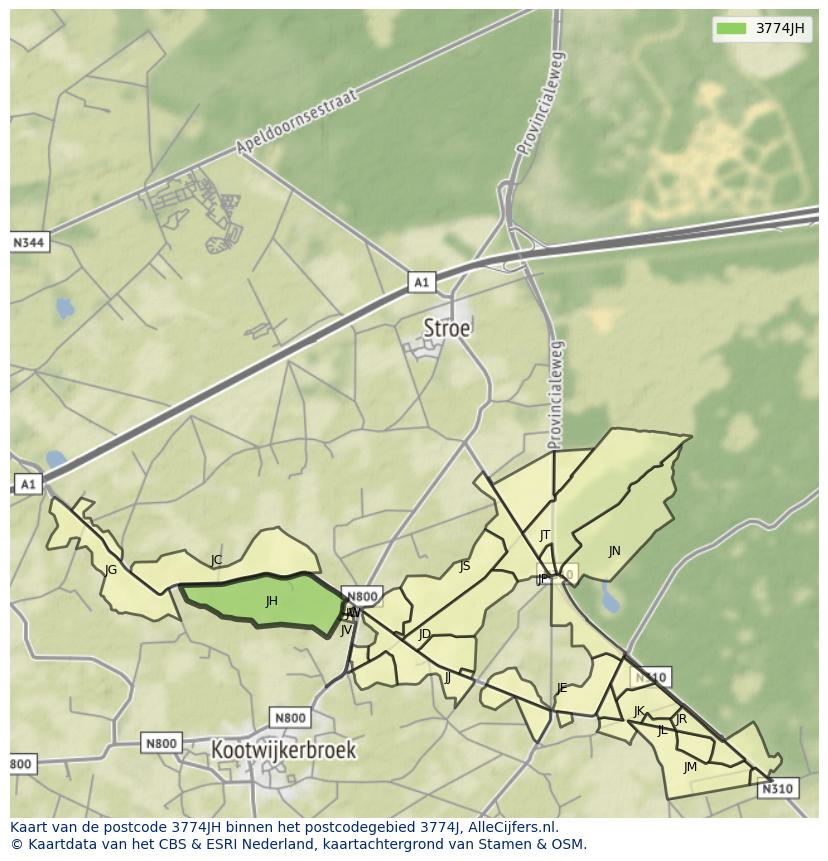 Afbeelding van het postcodegebied 3774 JH op de kaart.