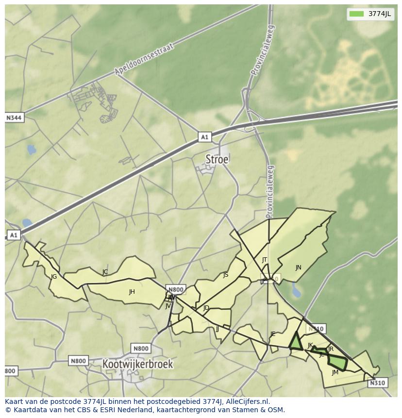 Afbeelding van het postcodegebied 3774 JL op de kaart.