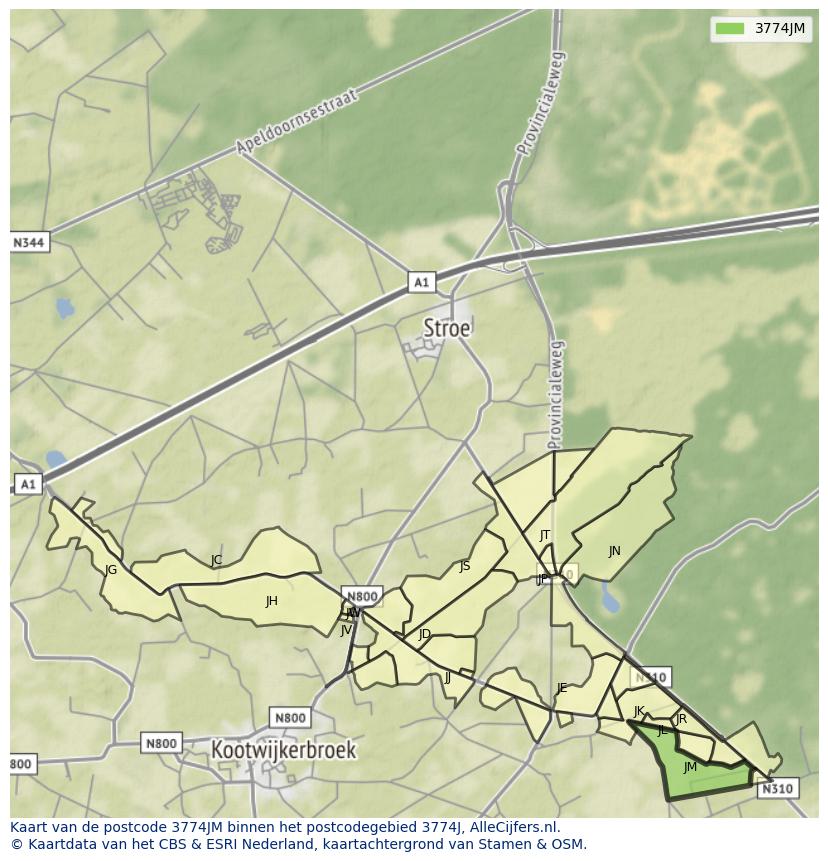 Afbeelding van het postcodegebied 3774 JM op de kaart.