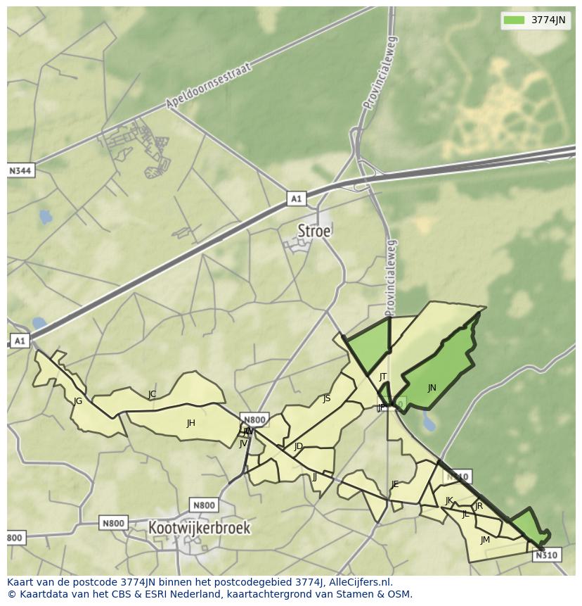 Afbeelding van het postcodegebied 3774 JN op de kaart.