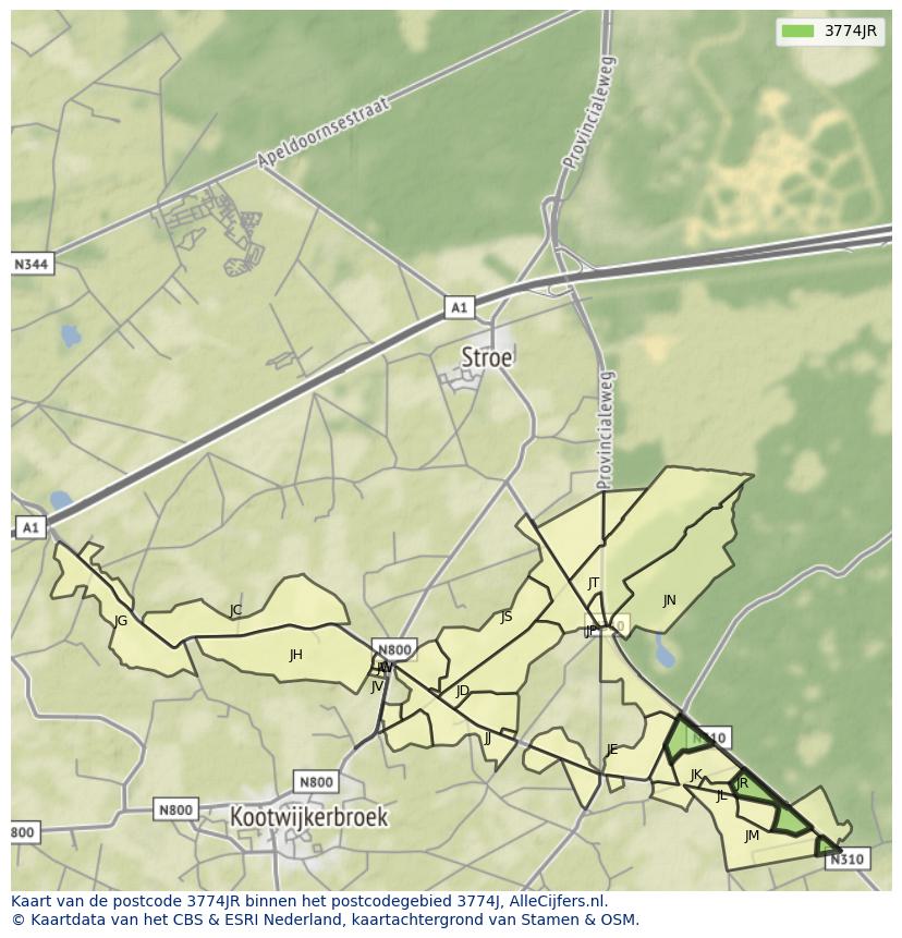 Afbeelding van het postcodegebied 3774 JR op de kaart.