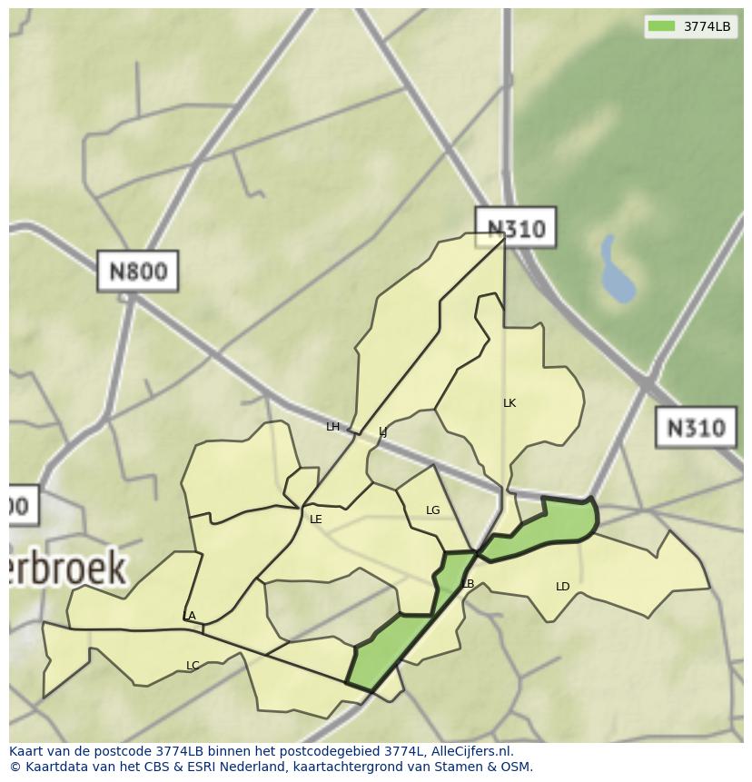 Afbeelding van het postcodegebied 3774 LB op de kaart.