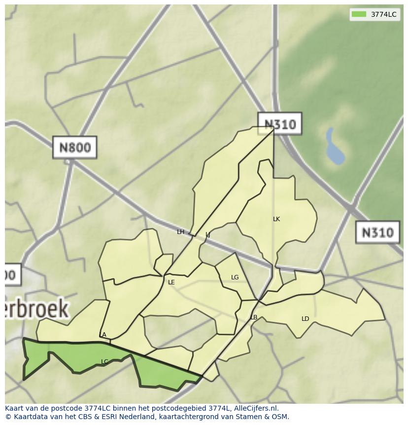 Afbeelding van het postcodegebied 3774 LC op de kaart.