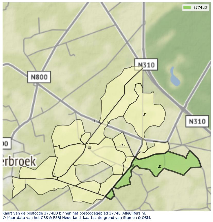 Afbeelding van het postcodegebied 3774 LD op de kaart.