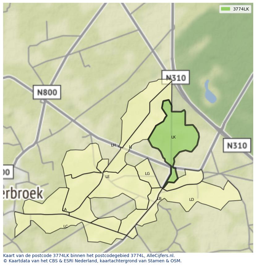 Afbeelding van het postcodegebied 3774 LK op de kaart.