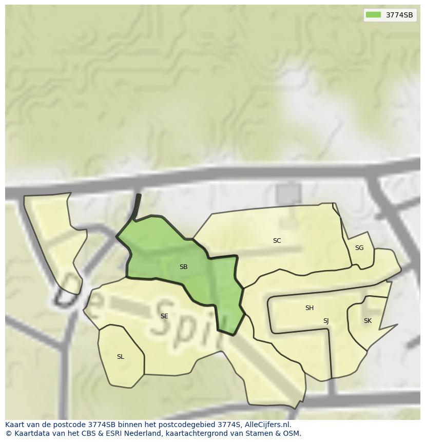 Afbeelding van het postcodegebied 3774 SB op de kaart.