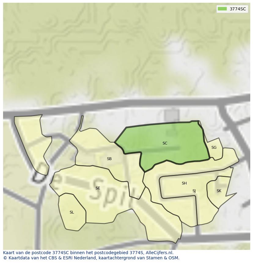 Afbeelding van het postcodegebied 3774 SC op de kaart.