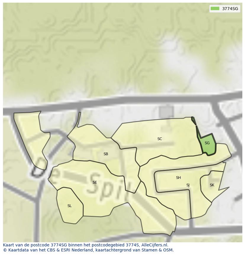 Afbeelding van het postcodegebied 3774 SG op de kaart.