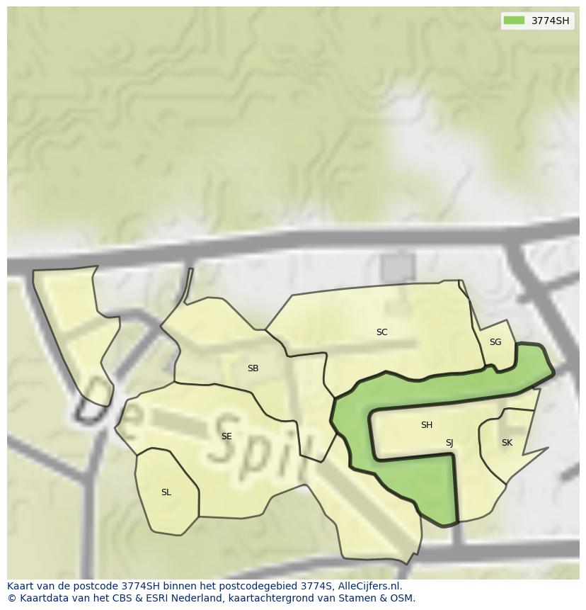 Afbeelding van het postcodegebied 3774 SH op de kaart.