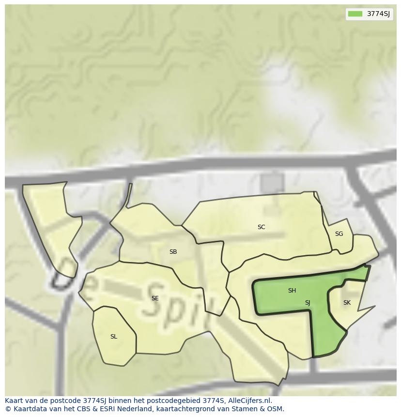 Afbeelding van het postcodegebied 3774 SJ op de kaart.