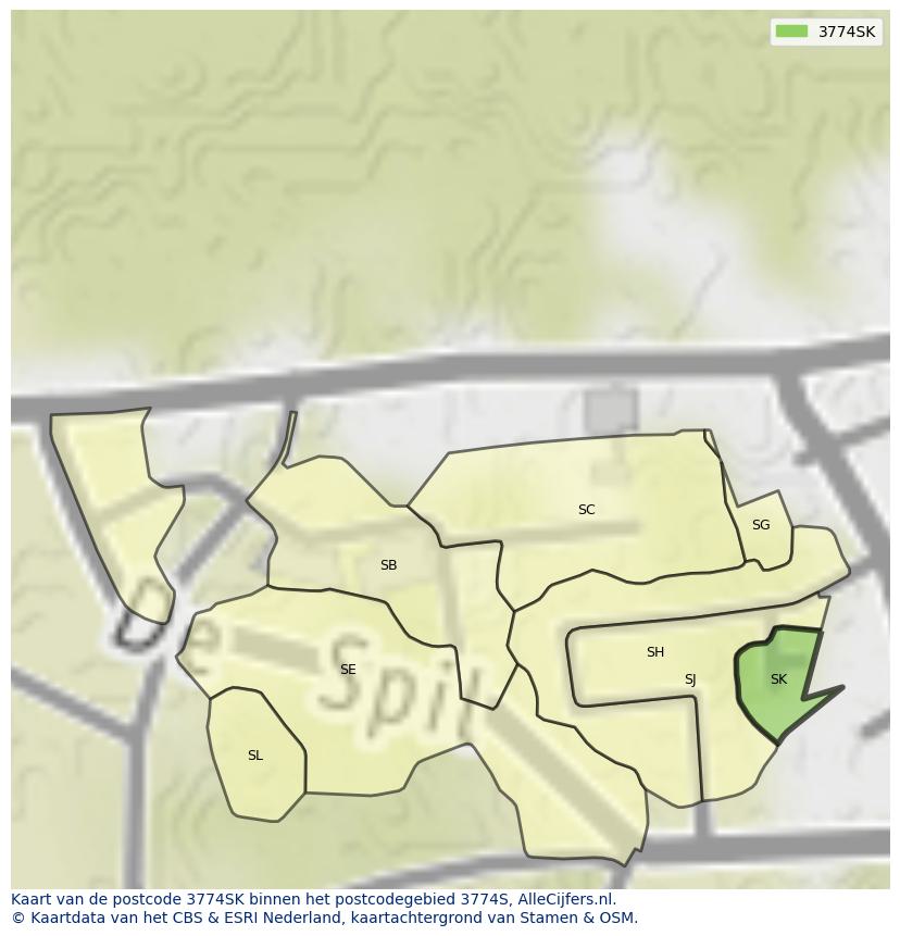 Afbeelding van het postcodegebied 3774 SK op de kaart.