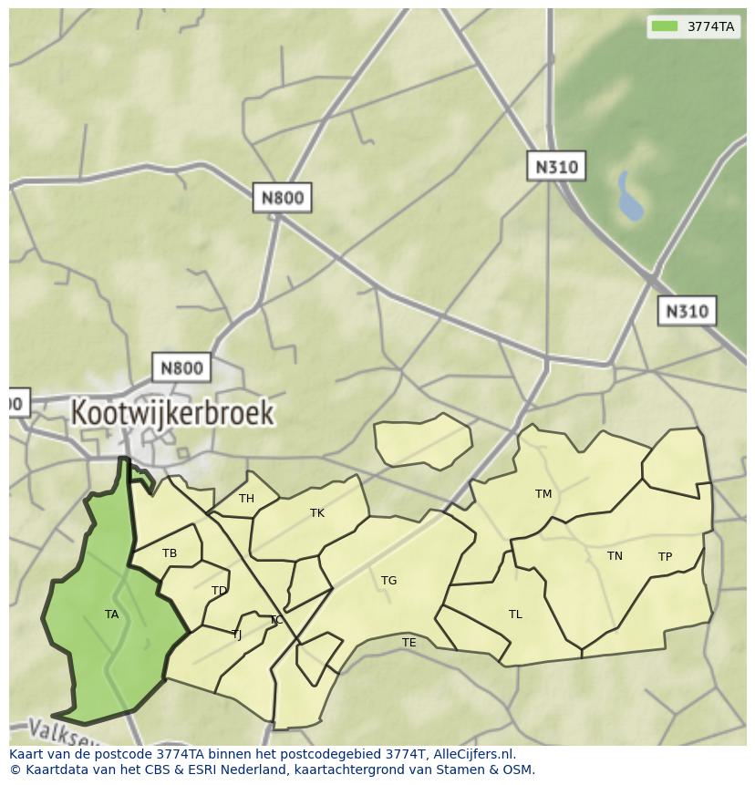 Afbeelding van het postcodegebied 3774 TA op de kaart.