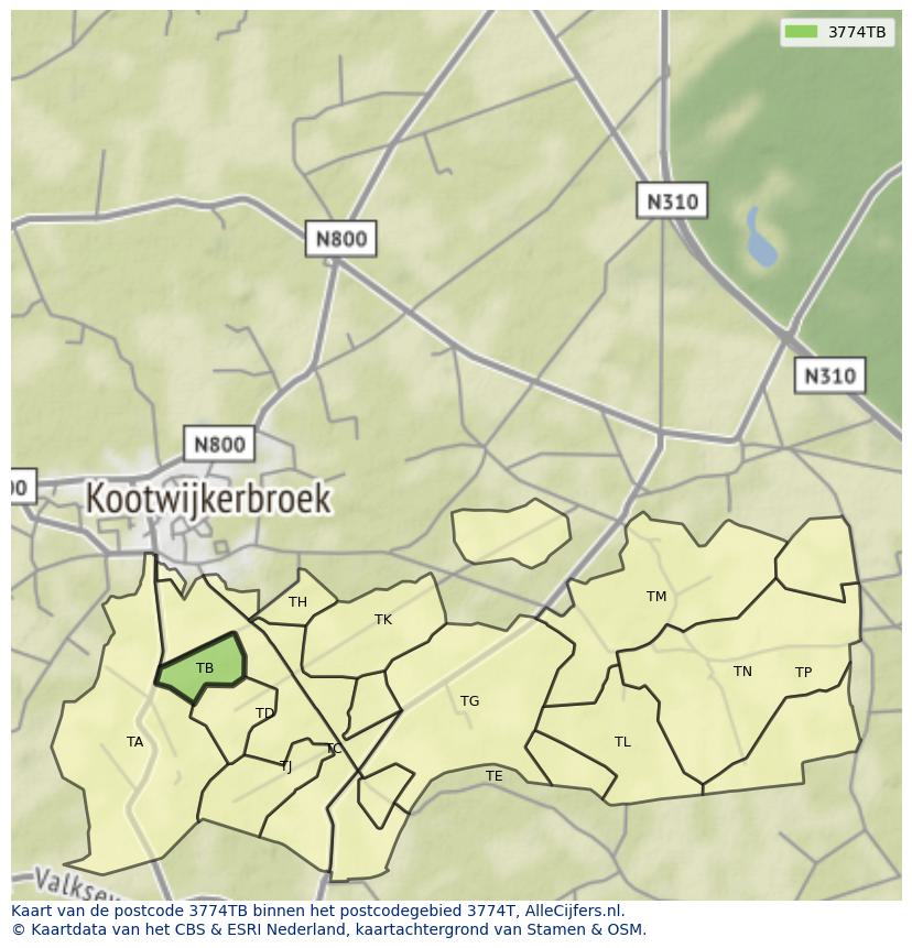 Afbeelding van het postcodegebied 3774 TB op de kaart.