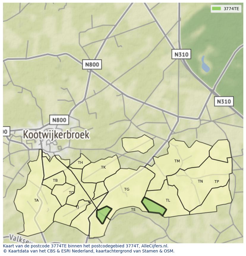 Afbeelding van het postcodegebied 3774 TE op de kaart.