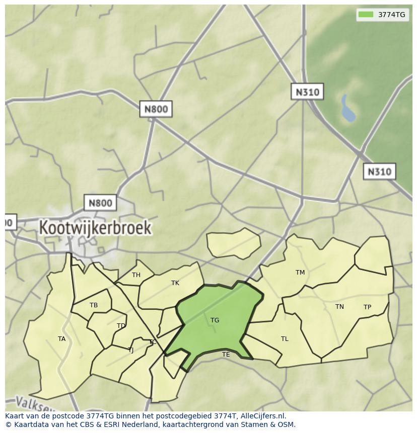 Afbeelding van het postcodegebied 3774 TG op de kaart.