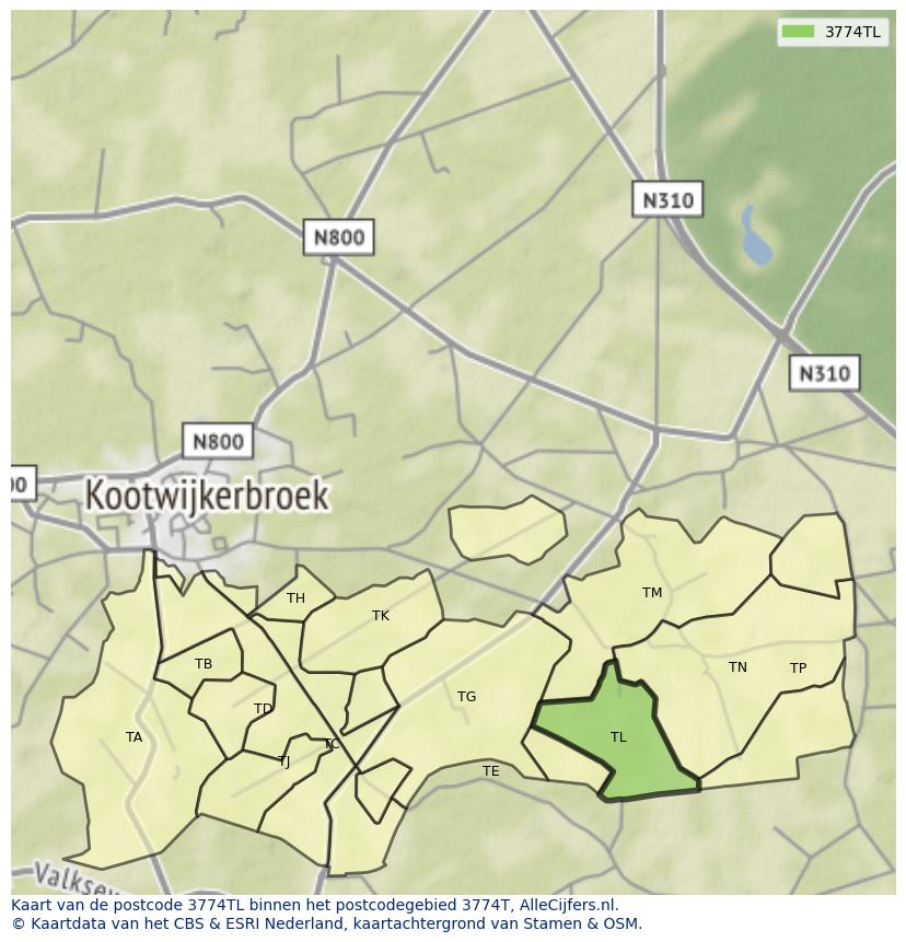 Afbeelding van het postcodegebied 3774 TL op de kaart.