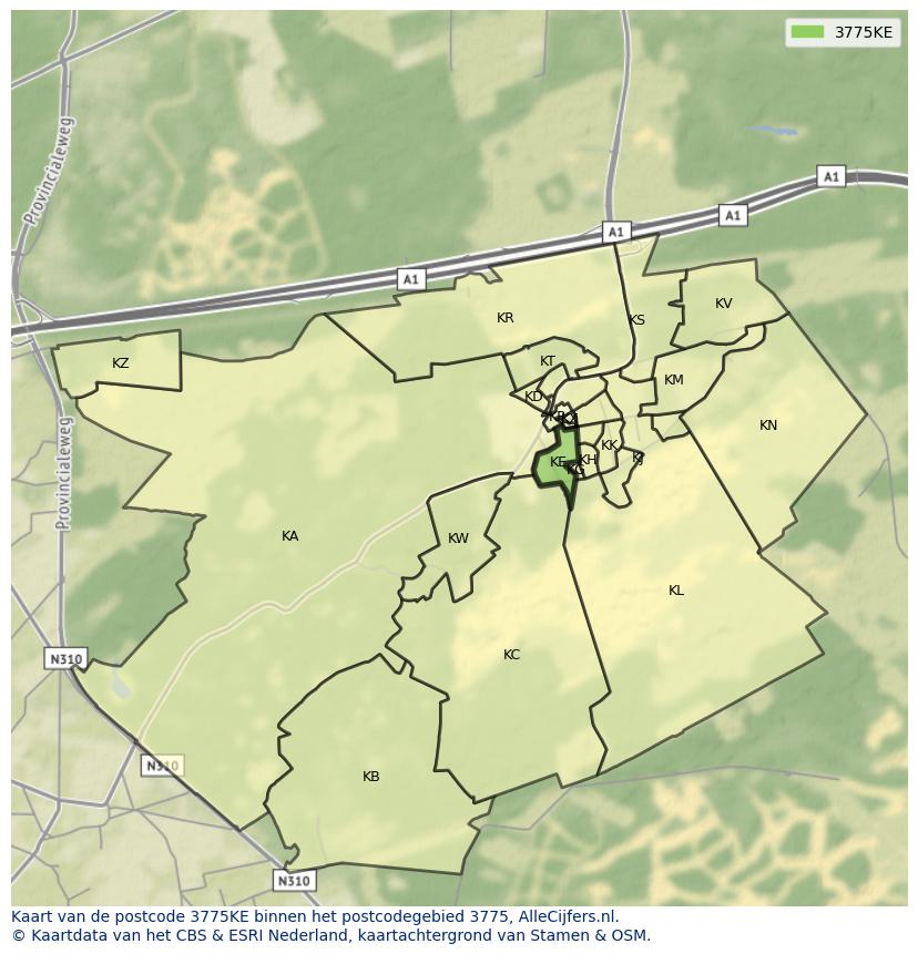 Afbeelding van het postcodegebied 3775 KE op de kaart.