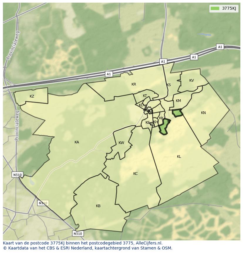 Afbeelding van het postcodegebied 3775 KJ op de kaart.